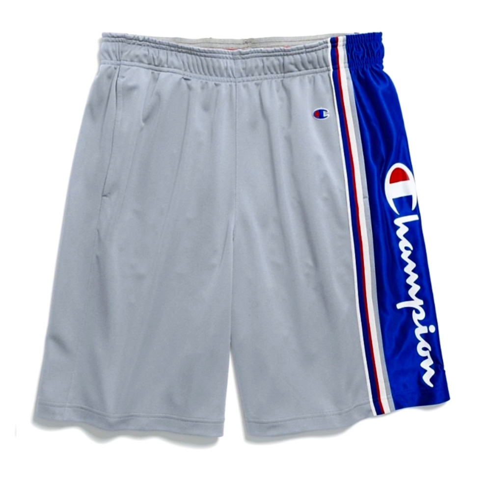 CHAMPION ELEVATED BASKETBALL SHORT MEN'S SIZE S LATERAL LOGO PRINT GREY